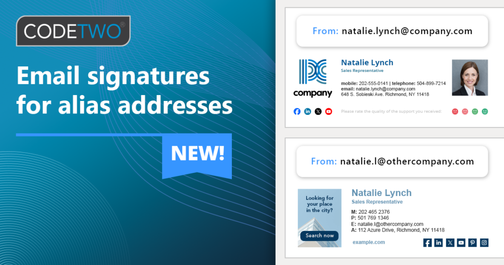 Obsługa aliasów adresów email w CodeTwo Email Signatures 365